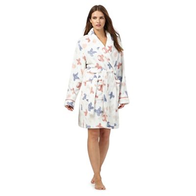 Cream butterfly print dressing gown